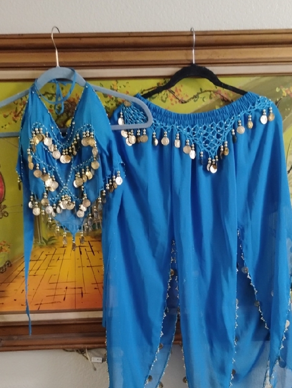 Turquoise Coin-Trim Belly Dance Set